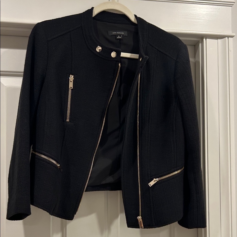 Ann Taylor Black Moto Jacket with Gold Zippers
